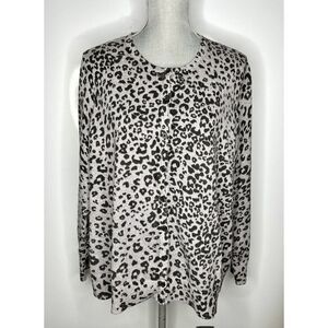 Croft and Barrow Women's Plus Size Grey Cheeta Leopard Print Cardigan 2X